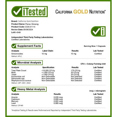 Картинка Екстракт женьшеню California Gold Nutrition EuroHerbs Panax Ginseng 250 мг 60 капсул від інтернет-магазину спортивного харчування PowerWay