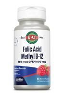 Картинка Фолієва з Вітаміном В12 KAL Folic Acid Methyl B-12 800 мкг DFE / 1000 мкг 60 таблеток зі смаком малини від інтернет-магазину спортивного харчування PowerWay