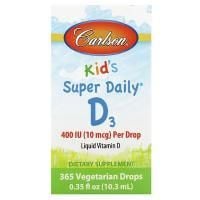 Картинка Вітамін Д3 для дітей Carlson Kids Super Daily D3 400 IU 10.3 мл (365 порцій) від інтернет-магазину спортивного харчування PowerWay