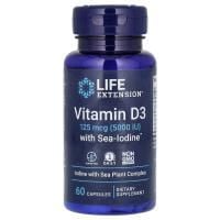 Картинка Вітамін Д3 з йогодом Life Extension Vitamins D3 with Sea-Iodine 125 мкг (5000 МО), 60 капсул від інтернет-магазину спортивного харчування PowerWay
