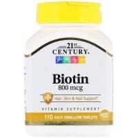 Картинка Біотин , 21st Century Health Care, 800 мг, 110 капс від інтернет-магазину спортивного харчування PowerWay