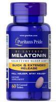Картинка Мелатонін Puritan's Pride Bi-Layered Melatonin Quick & Extended Release від інтернет-магазину спортивного харчування PowerWay
