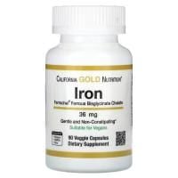 Картинка Бісгліцинат заліза California Gold Nutrition Ferrochel Iron 36 мг 90 рослинних капсул від інтернет-магазину спортивного харчування PowerWay