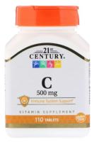 Картинка Вітамін С, 21st Century, 500 мг, 110 табл від інтернет-магазину спортивного харчування PowerWay