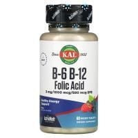 Картинка Вітаміни B-6 та B-12 з фолієвою KAL B-6 B-12 with Folic Acid 60 мікротаблеток зі смаком ягід від інтернет-магазину спортивного харчування PowerWay