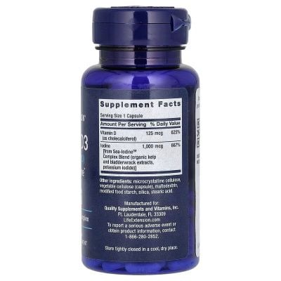 Картинка Вітамін Д3 з йогодом Life Extension Vitamins D3 with Sea-Iodine 125 мкг (5000 МО), 60 капсул від інтернет-магазину спортивного харчування PowerWay