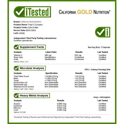 Картинка Комплекс вітаміну С California Gold Nutriton Total C Complex від інтернет-магазину спортивного харчування PowerWay