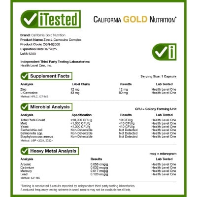 Картинка Цинк Л-карнозин California Gold Nutrition Zinc L-Carnosine від інтернет-магазину спортивного харчування PowerWay