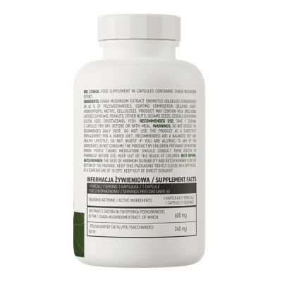Картинка Гриб Чага OstroVit Chaga 600 мг 60 веганських капсул від інтернет-магазину спортивного харчування PowerWay