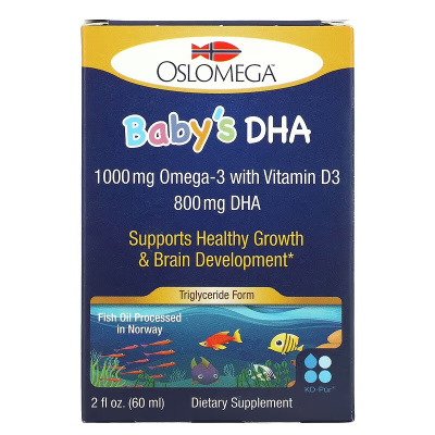 Картинка Риб'ячий жир для дітей з вітаміном Д3 Baby’s DHA with Vitamin D3, Oslomega, 800 мг від інтернет-магазину спортивного харчування PowerWay