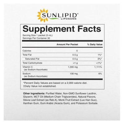 Картинка Ліпосомальний вітамін С SunLipid Liposomal Vitamin C 30 пакетів від інтернет-магазину спортивного харчування PowerWay
