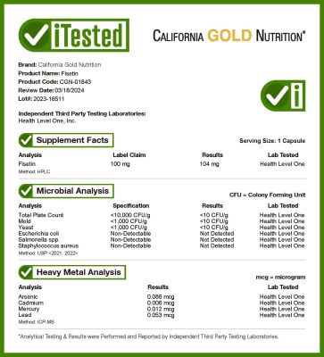 Картинка Фізетин California Gold Nutrition Fisetin with Novusetin 100 мг 30 капсул від інтернет-магазину спортивного харчування PowerWay