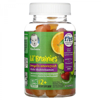 Картинка Дитячі мультивітаміни з омега 3 Gerber Lil Brainies від інтернет-магазину спортивного харчування PowerWay