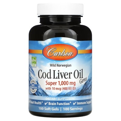 Картинка Carlson, Wild Norwegian, Cod Liver Oil Gems, Super, 1000 мг від інтернет-магазину спортивного харчування PowerWay