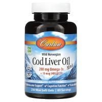 Картинка Жир з печінки тріски Carlson Cod Liver Oil mini gels від інтернет-магазину спортивного харчування PowerWay